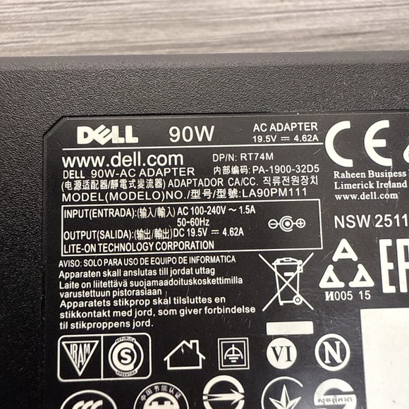 Genuine Dell Laptop Charger AC Adapter Power Supply LA90PM111 PA-1900-32D5 RT74M - Picture 5 of 7